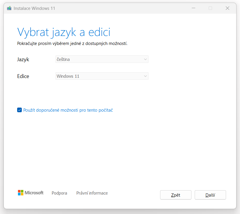 Zvolte jazyk Windows 11